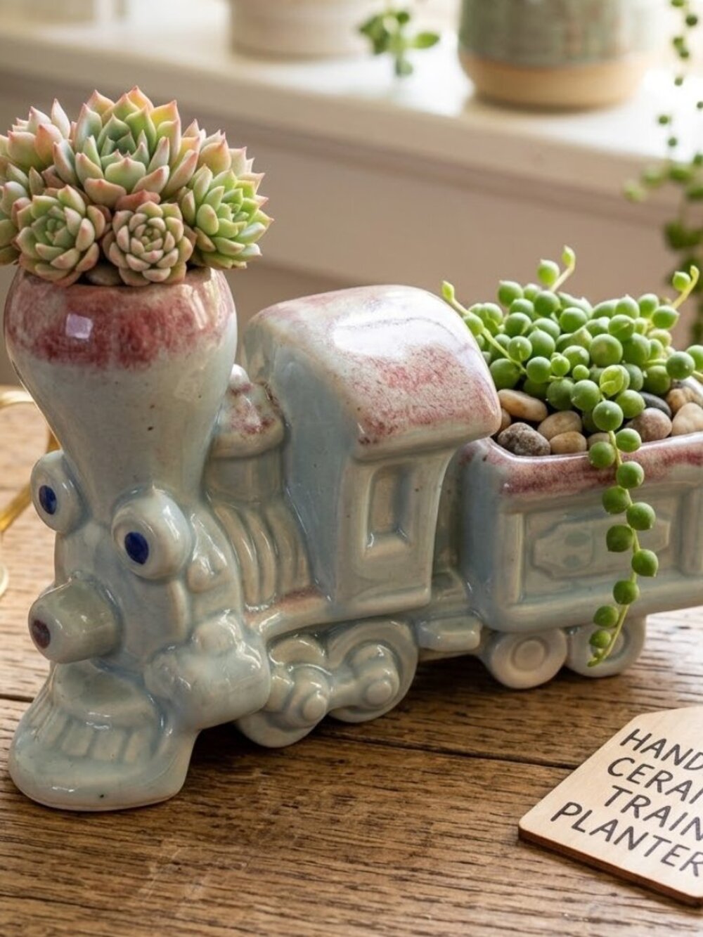 Vintage 1960s Allen Shaw Ceramic Train Planter Mid Century Whimsical Decor